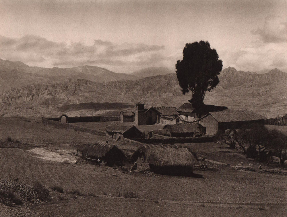 Achocalla, near La Paz, a typical small farm. Bolivia 1928 old vintage print